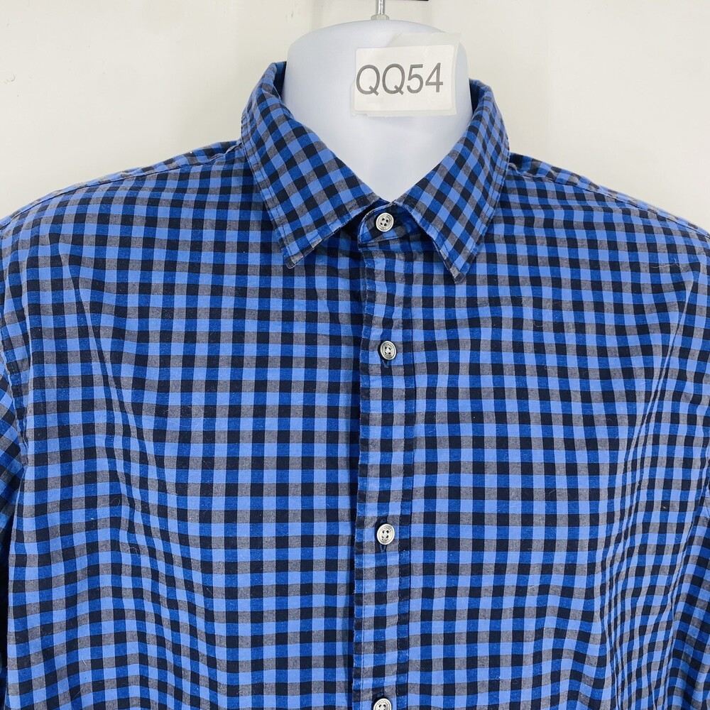 Michael Kors Men's Blue Check Gingham Button Up Office Career Shirt XL Cotton - Picture 2 of 5